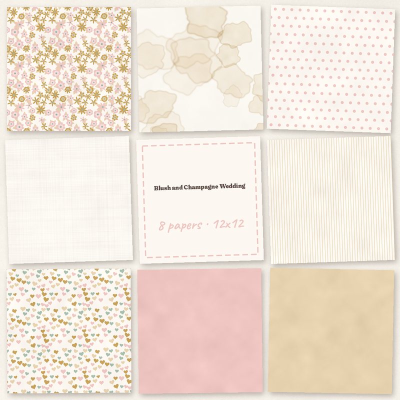 Preview of the Blush and Champagne Wedding Papers freebie