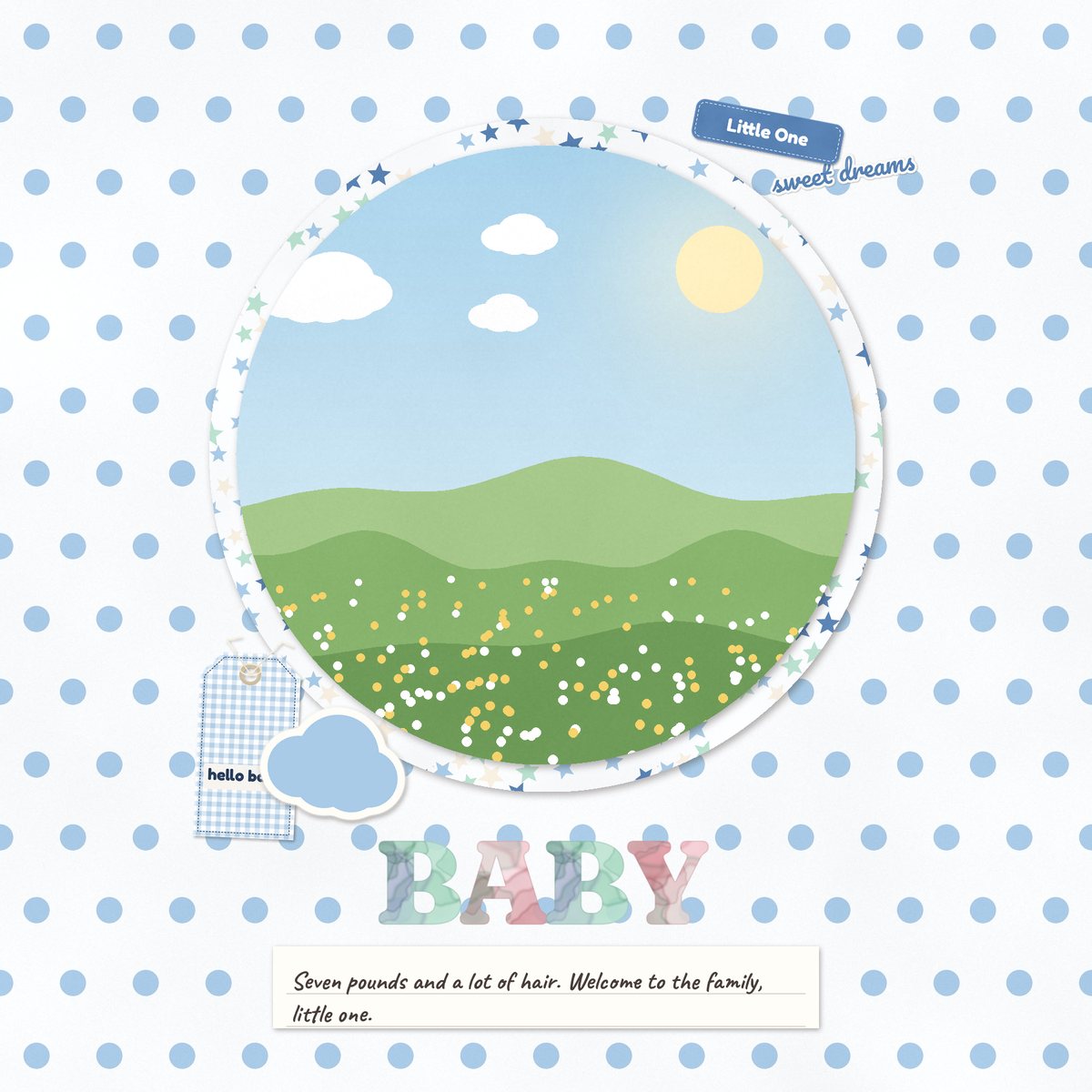 Example scrapbook layout: Hello baby