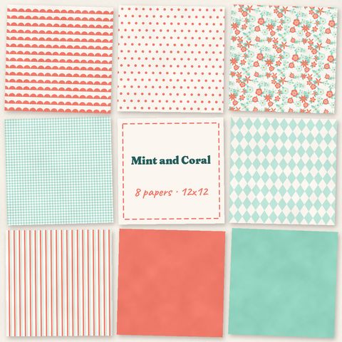 Preview of Mint and Coral Paper Pack