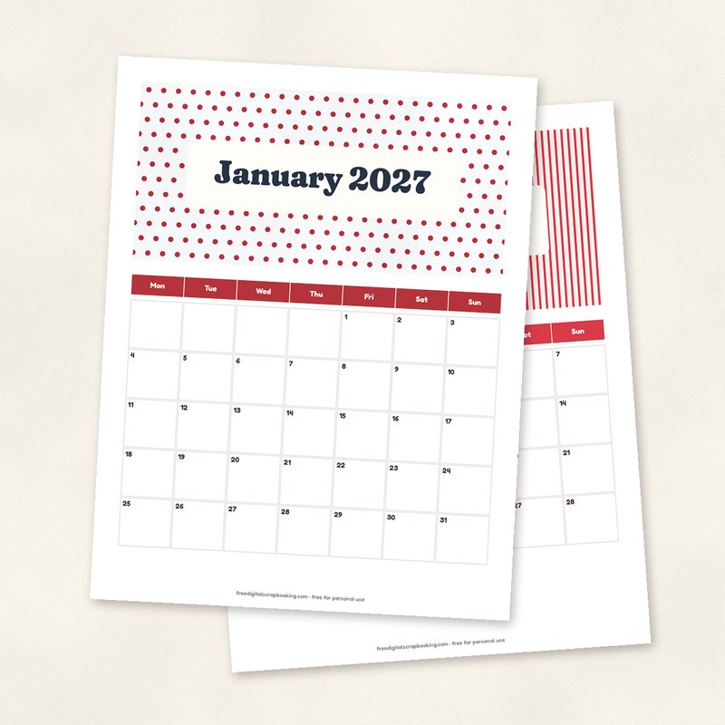 Preview of the Printable 2027 Calendar freebie